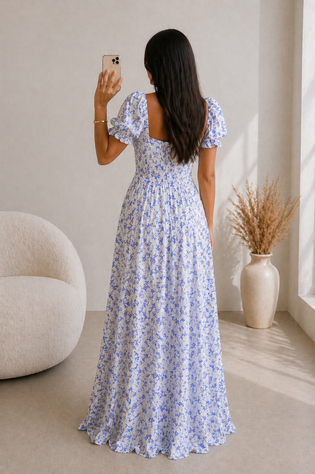 Robe Longue Fleurie Fendue – Élégance Naturelle