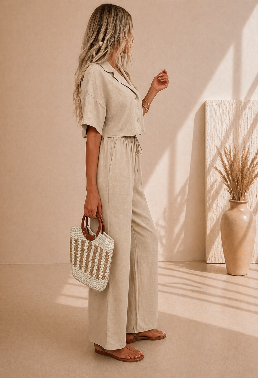 Ensemble Femme 2 Pièces Décontracté – Chemise Manches Longues & Pantalon Large Fluide, Coupe Ample, Style Élégant Printemps-Automne