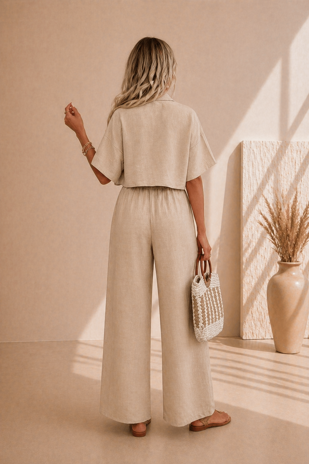 Ensemble Femme 2 Pièces Décontracté – Chemise Manches Longues & Pantalon Large Fluide, Coupe Ample, Style Élégant Printemps-Automne