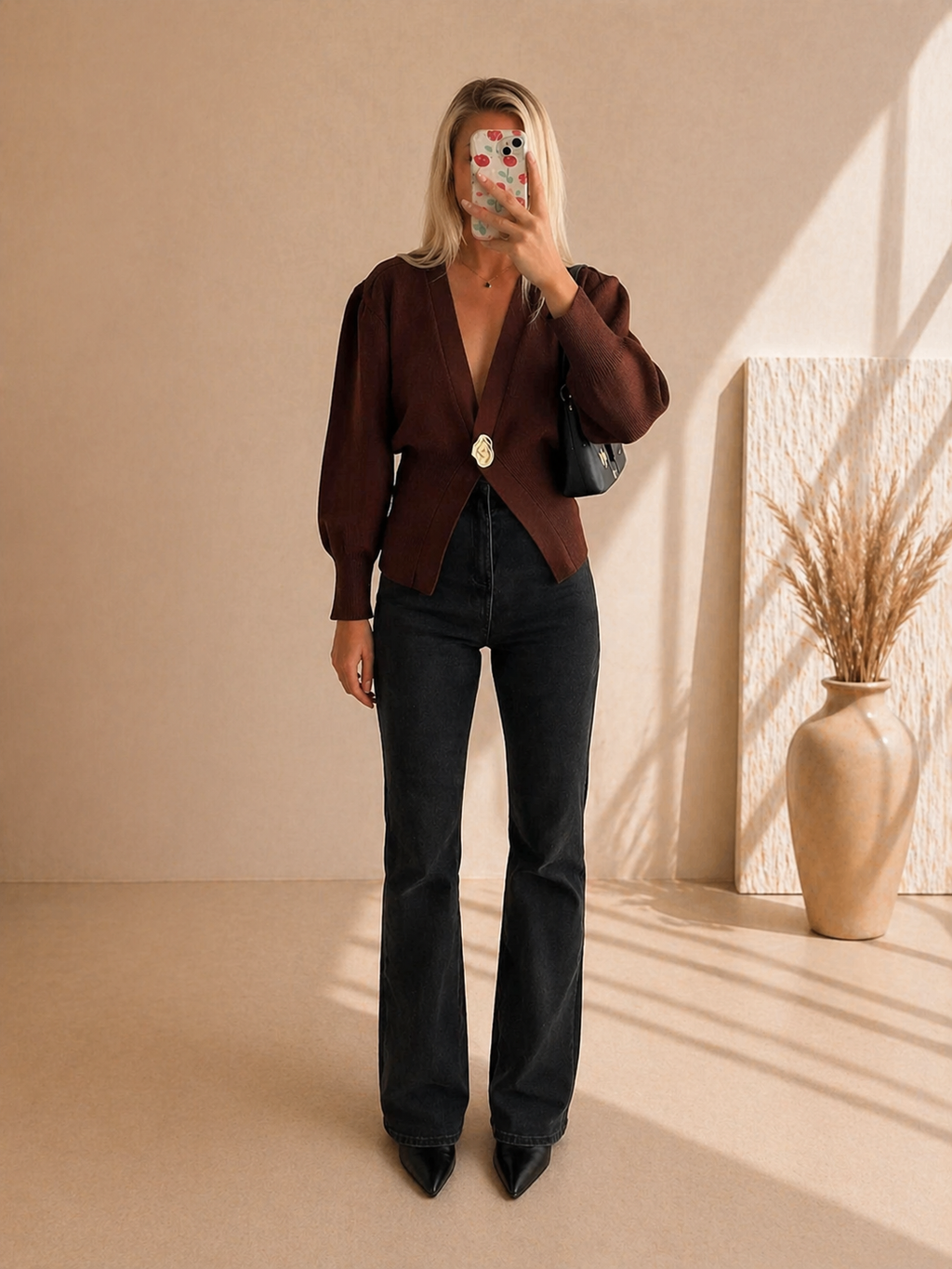 Cardigan Femme Élégant Col V – Coupe Ample à Boutonnage Unique – Style Casual Chic
