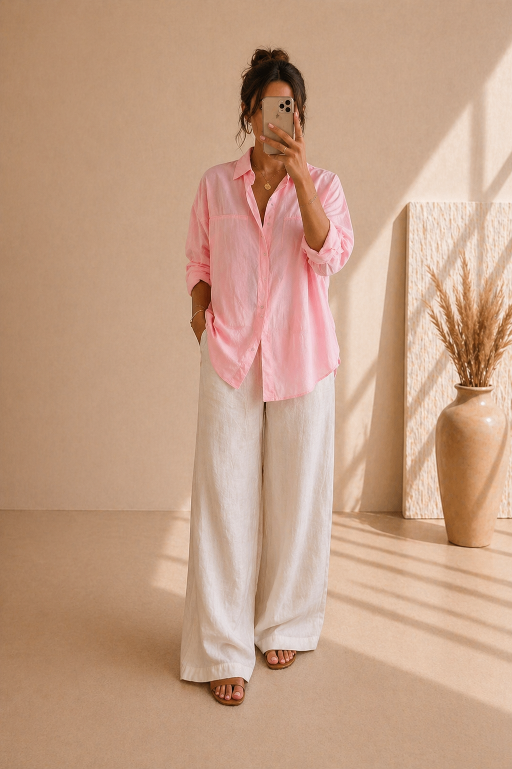 Chemise Femme en Coton – Coupe Ample, Manches Longues, Élégance Décontractée