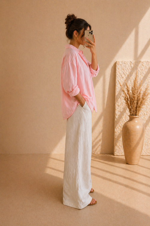Chemise Femme en Coton – Coupe Ample, Manches Longues, Élégance Décontractée