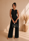 Ensemble 2 Pièces Femme Amarilo – Top Sans Manches Boutonné & Pantalon Droit, Style Chic Décontracté