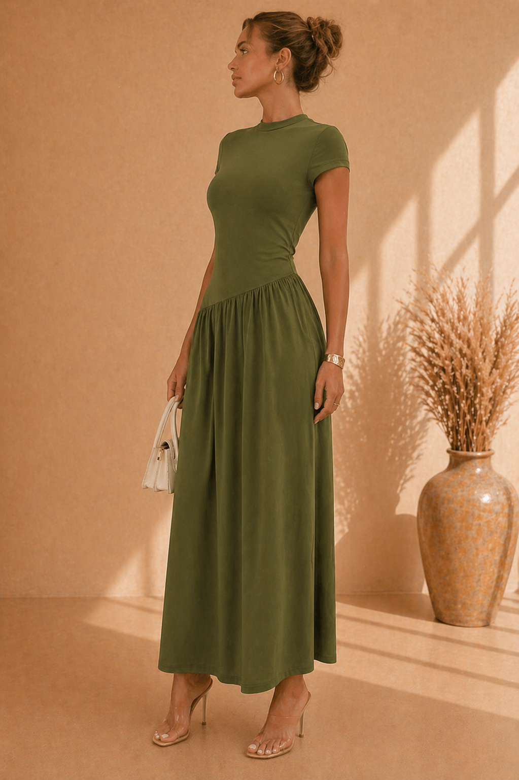Robe Longue Élégante Plissée Femme